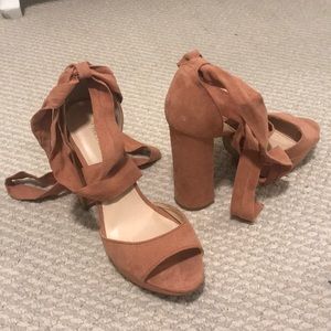 blush lace up heels